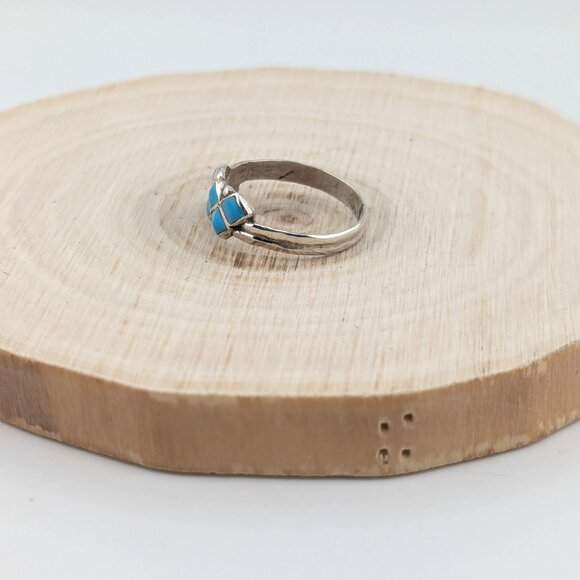 Zuni Turquoise Mini Diamond Cluster‎ Inlay Ring NA Handmade Jewelry Sz 9.25US ** - Picture 5 of 9